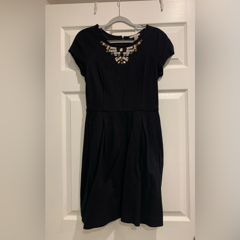 Banana Republic Black Dress- Jeweled Neckline- with pockets- Size 2